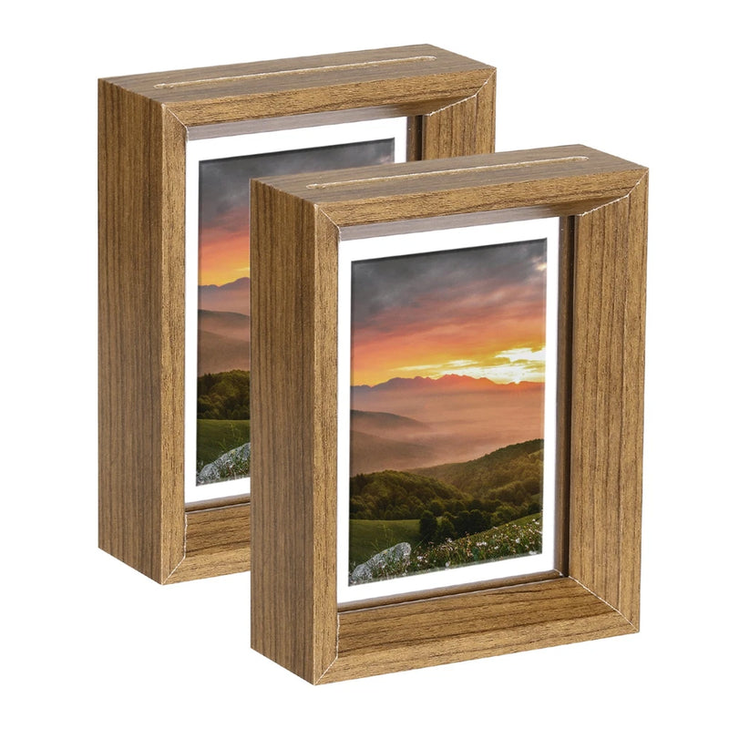 2Pcs Floating Frame, 5 x 4 Inch Wood Picture Frame, Natural Wood Model