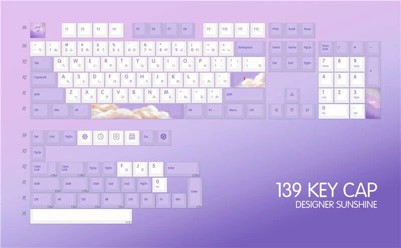 Purple Dream Sky Keycap PBT Cherry Height 139 Keycaps New for Cherry MX Keyboard Model