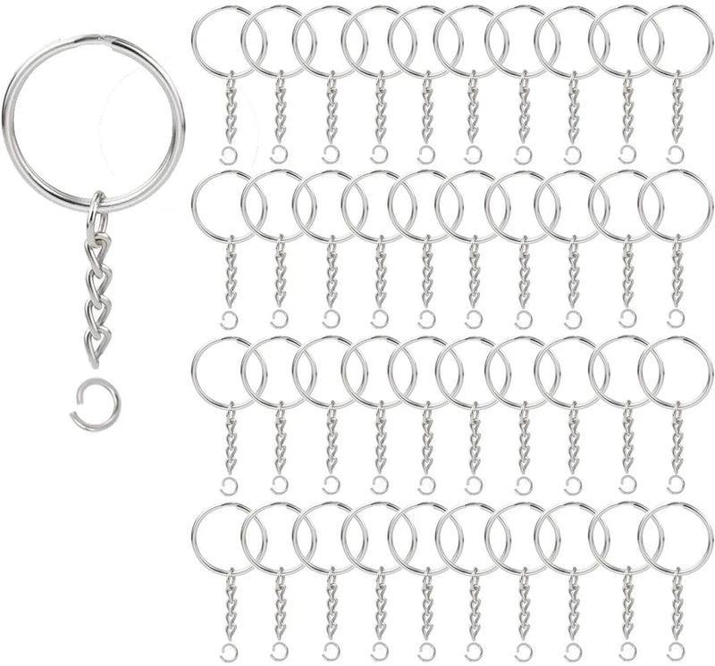100Pcs Heavy-Duty Keychain Rings with Chain & Jump Rings DIY Craft Kit Model
