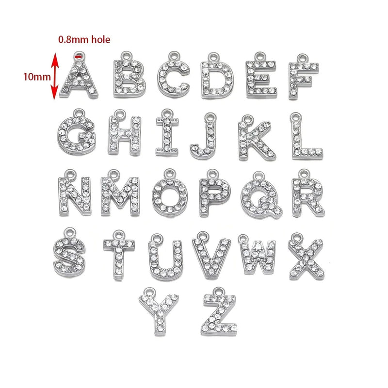 10pcs silver stainless steel crystal letters alphabet charms for diy jewelry Charms