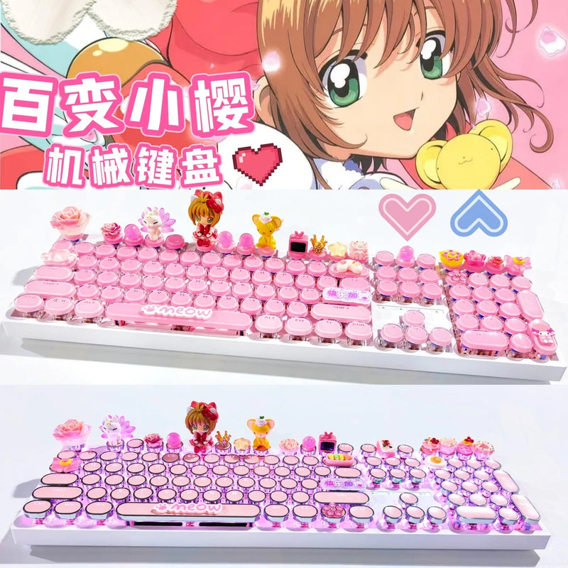 Cardcaptor Sakura? Cute Doll Keycaps RGB Mechanical Keyboard 108 Keys Tri-Mode Model