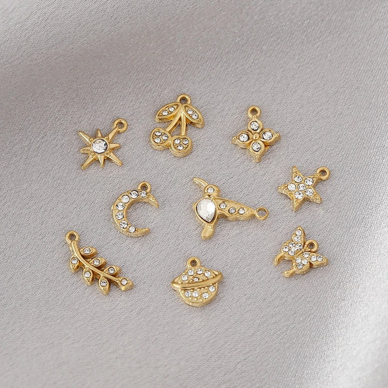 20pcs 18k gold plated stainless steel crystal charms moon star leaf Charms
