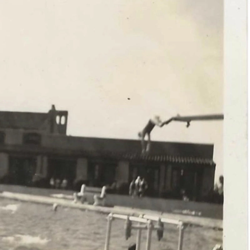 Vintage Snapshot Photo Person Dives Into Pool Diving Board Swimming B&W Model