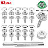 62pc Snap Fastener Kit Stainless Steel Boat Canvas Screw Press Stud Cover Button Model