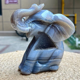 Natural Crystal Elephant Figurine Christmas Gift Stone Carving Decor  634 g Model
