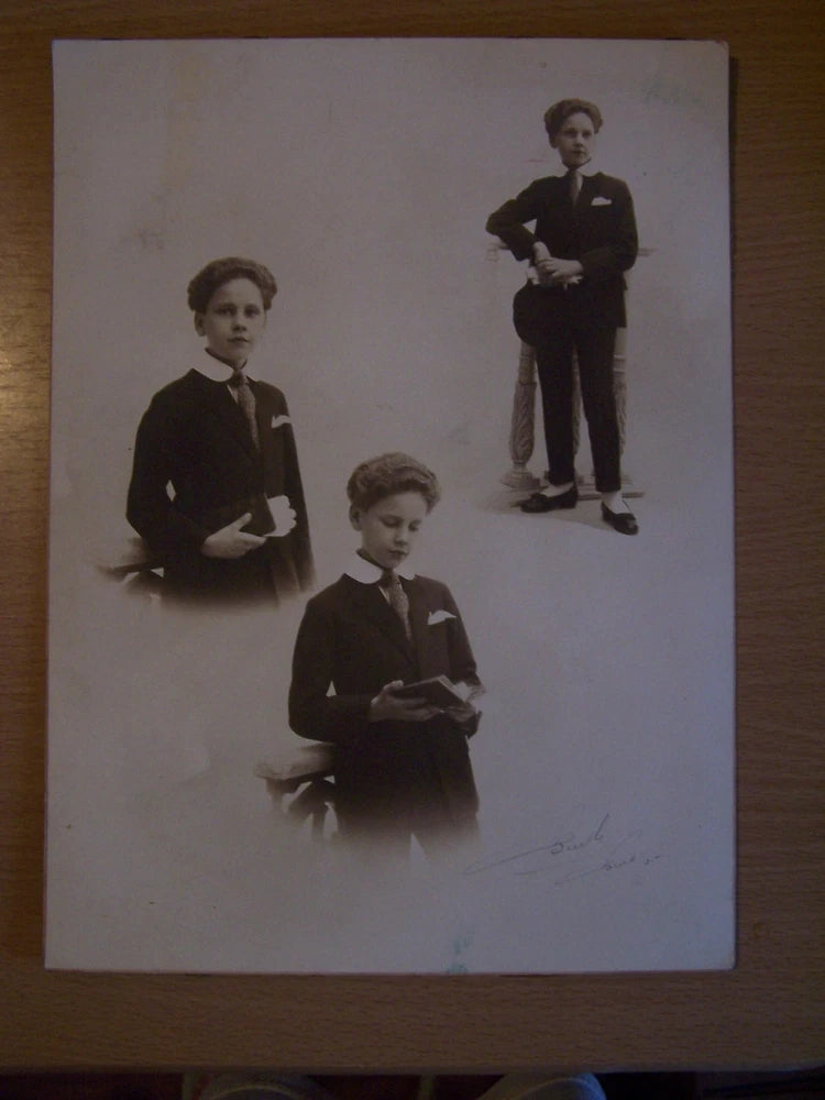 Large Vintage Cabinet Card Boy Portrait holding Book Signed 1925 Photo on Board Model