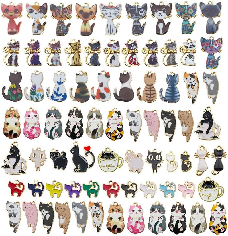 120Pc Assorted Enamel Bracelet Cat Charms for Jewelry Making Crafts DIY Necklace Charms