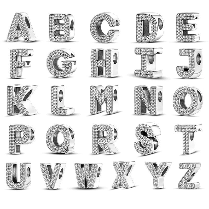 MULA Original 26 Letter Charm Bead Clear AAA CZ Fit Women Bracelet Silver Plated Charms