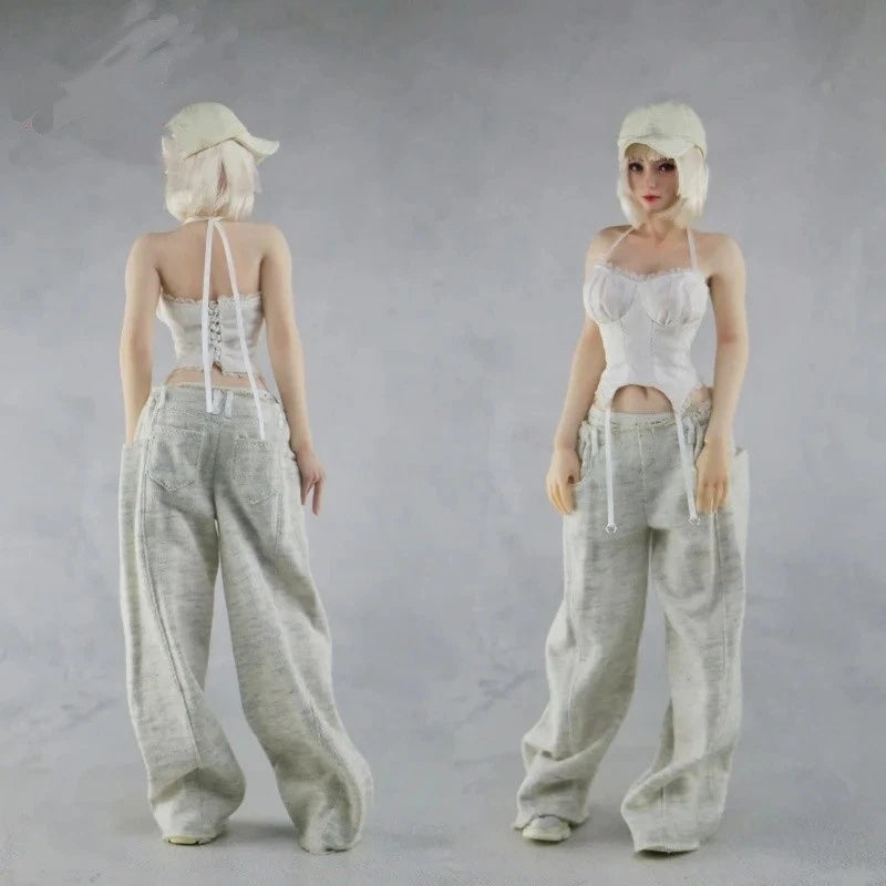 1:6 CUKE TOYS Female White Tight Top Wide Leg Pants Model Fit 12" Figure Body Model