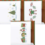 Herrschners? Seasons Greetings Pillowcase Pairs Set Stamped Cross-Stitch Model