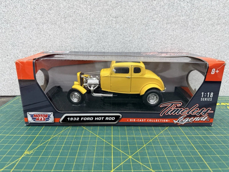 Motormax 1:18 Scale Timeless Legends 1932 Ford Hot Rod Yellow Diecast Model Car Model