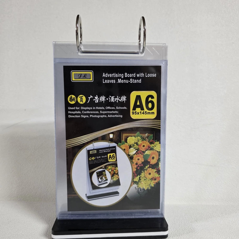 Advertising Board A6 Loose Leaves Display Stand 6 Pages 2 Rings Photos Signs Model