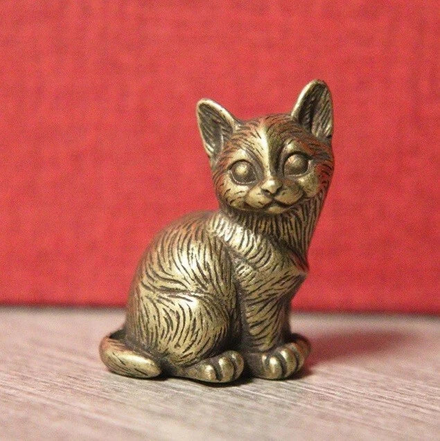 Home Decor Gifts Brass Cute Cat Animal Statue Small Sculpture Tabletop Figurine Model