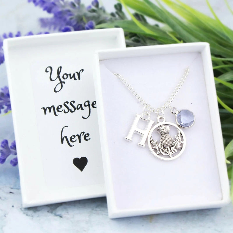 Thistle Necklace, Personalised Gift, Scottish Jewelry, Scotland Thistle Charm Charms