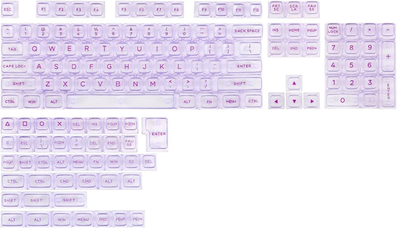 KiiBOOM 146 Keycaps Set Transparent PURPLE ASA Profile ANSI ISO RGB MX Switch Model