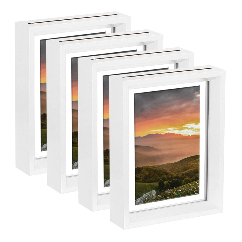 4Pcs Floating Frame, 7 x 5 Inch Wood Picture Frame, White Model