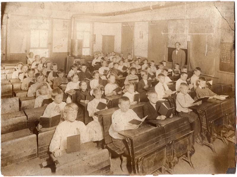 Antique, Circa 1900, 6"X8" Classroom Sepia Photo Mounted On Board Model