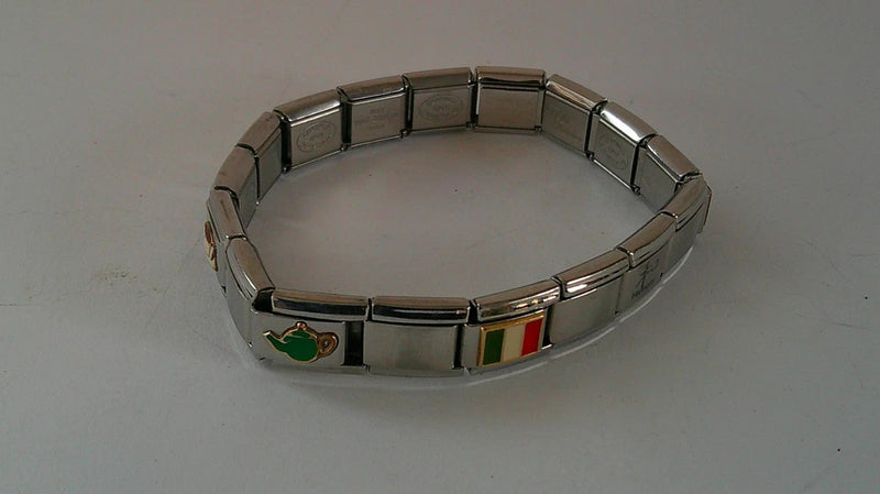Zoppini Stainless Steel Italian Charm Bracelet with 17 Links & 9 Charms Charms