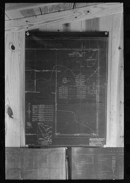 Photo:1940s Architectural Blueprint Plans on Wood Board Engineering Drafts Model