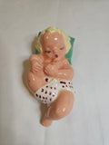 Vintage 1950s Ceramic Sleeping Baby Wall Plaque Figurine Polka Dot Diaper 4.25¡± Model