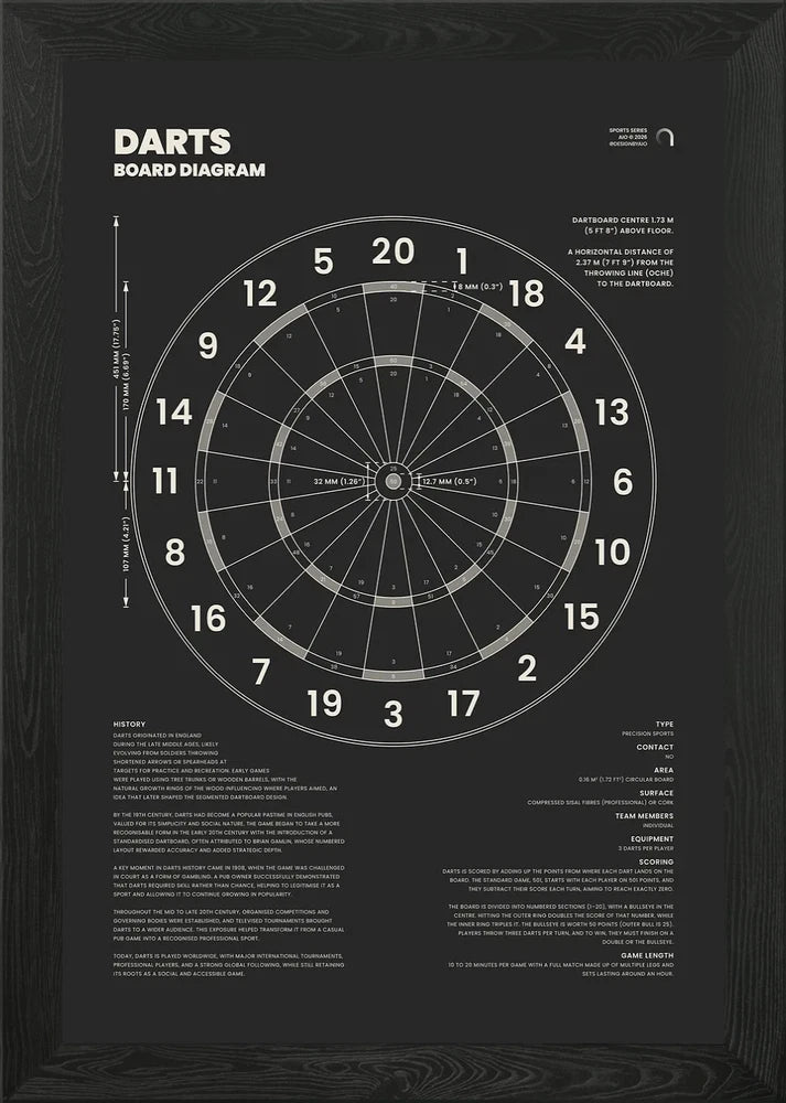 Dart Board Diagram Blueprint Framed Wall Art Poster Canvas Print Picture Model