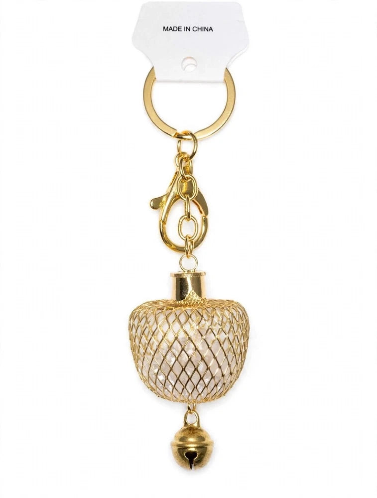 Cute Gold Acorn Crystal Mesh Cage Keychain Bell Charm Lucky Bag Purse Pendant Charms