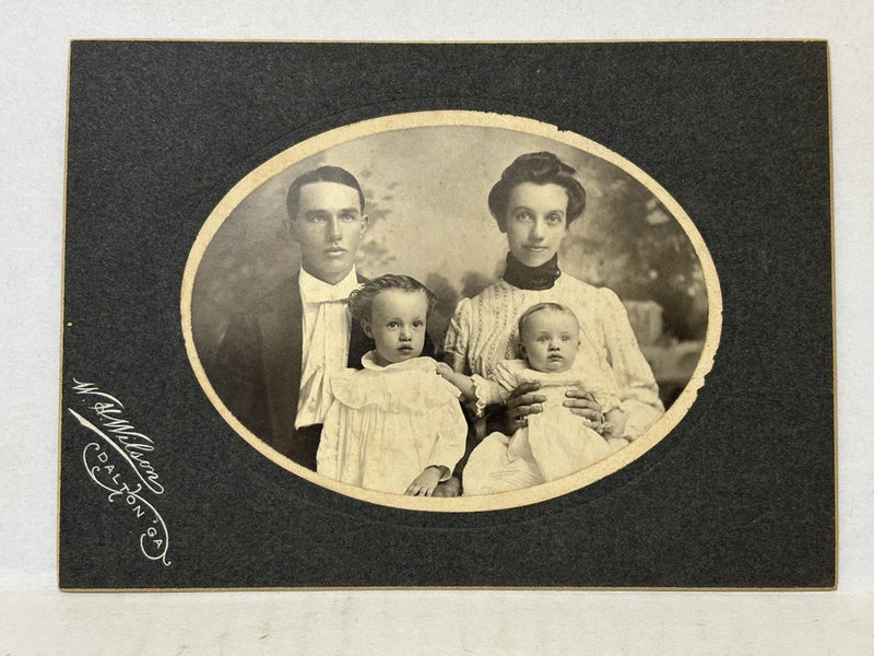Antique 1800s BOARD MOUNTED Photo of YOUNG FAMILY Parents Kids - Dalton, Georgia Model