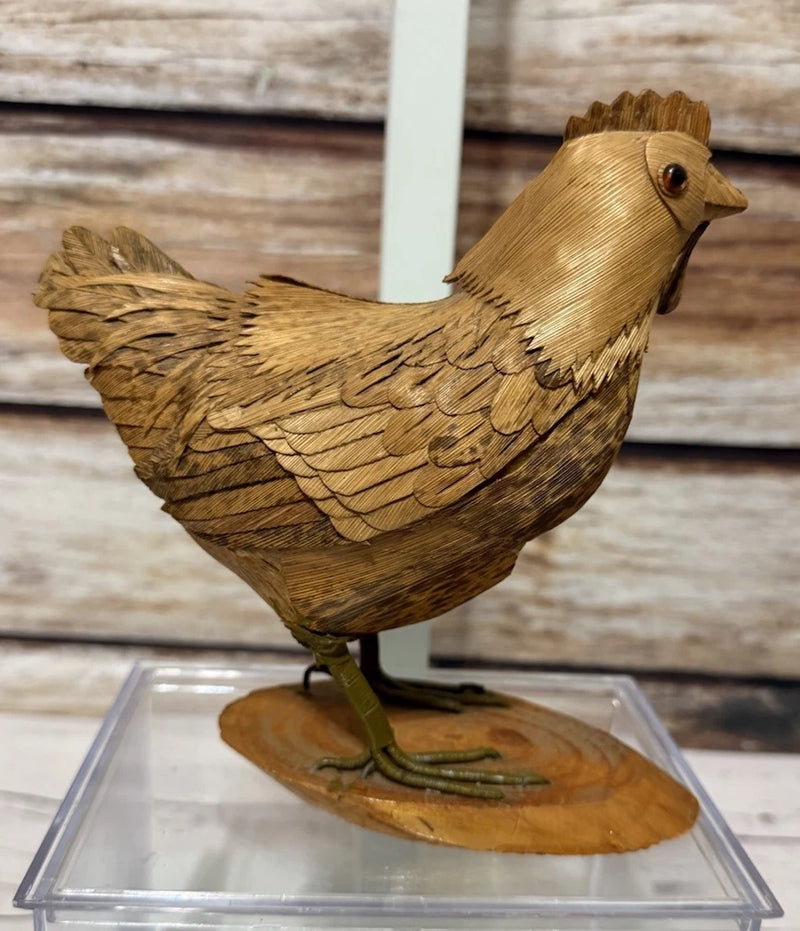 Primitive Folk Art Corn Husk /Wood  Chicken Hen/Rooster Farmhouse Rustic Display Model