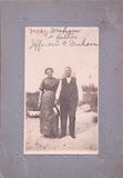 Antique Board Photograph  Old Portrait Couple Standing Outdoors in Formal Attire Model