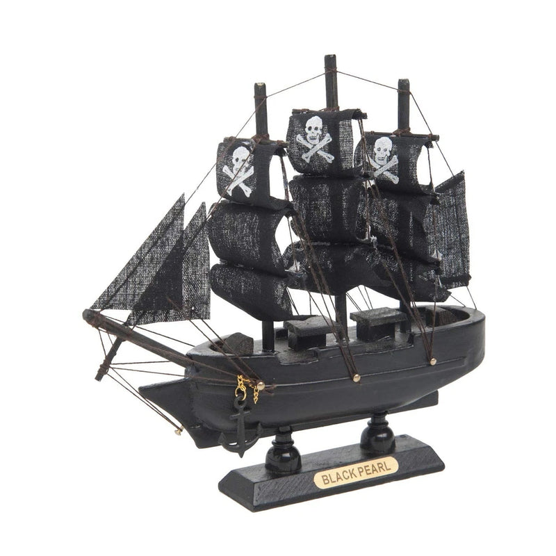 Beachcombers  6 x 6 Inch Black Pearl Pirate Ship Wood Tabletop Figurine Model