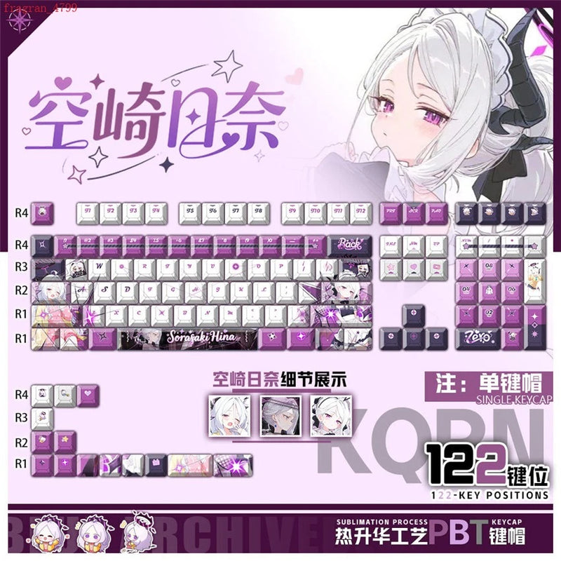 Anime Blue Archive Sorasaki Hina PBT Keycap 122 Pcs Set for Mechanical Keyboard Model