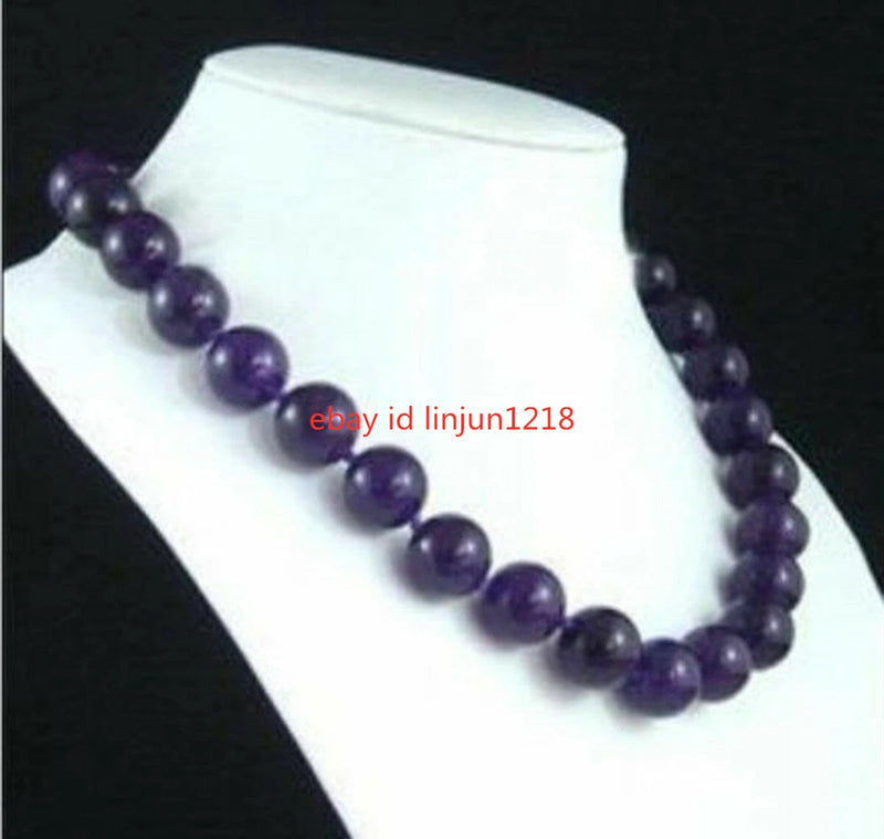 10mm Russican Purple Amethyst Round Beads Gemstone Necklace 18'' AAA Charms
