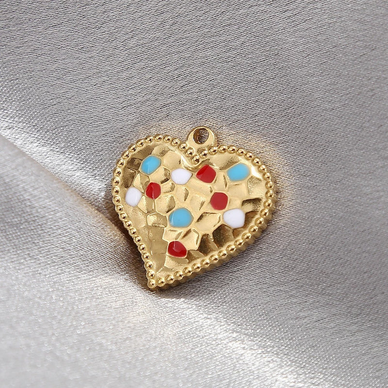 10pcs 18k gold stainless steel heart pendant for diy necklace earrings braclet Charms