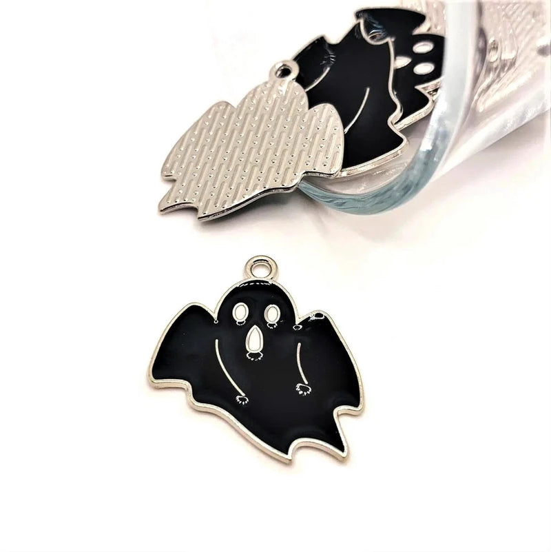 Black Enamel Halloween Ghost Charm, 26x23mm - US Seller Charms