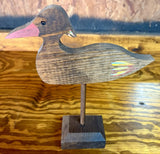 Rustic Hand Carved Wood Duck Decoy Style Figurine Display Base - Double Sided Model