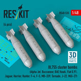 BL755 cluster bombs 4pcs (3D Printed) Scale 1:48 ResKit RS48-0535 for Aircraft Model