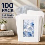 100 Pack 5x7 White Picture Mat Boards Fits 4x6 White Core Bevel Cut Framing Model