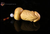 5.8 CM Long Carved Boxwood Carving Figurine Netsuke - Men's Secret Model