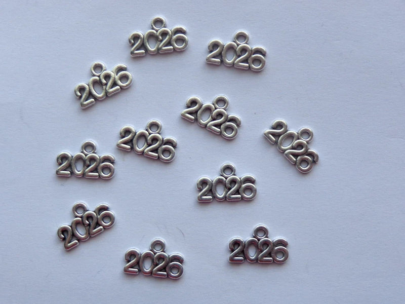 10 pieces - New YEAR 2026 Charms Tibetan Silver Alloy 14mm x 9mm Charms
