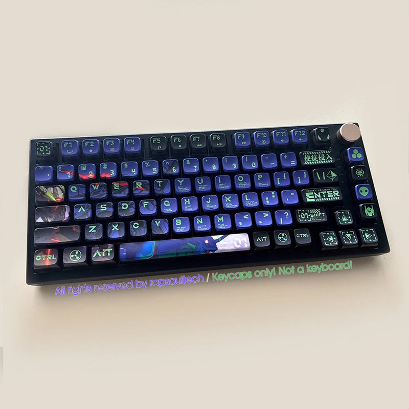 EVA-01 NEON GENESIS EVANGELION PBT Backlit Keycaps Set for Mechanical Keyboards Model