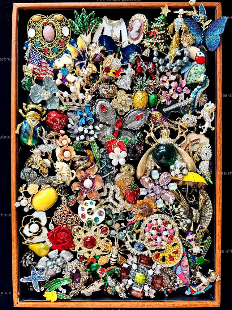 50pc Wholesale Mix Vintage Brooches Enamel Crystal Animal Floral Charms Pins Lot Charms