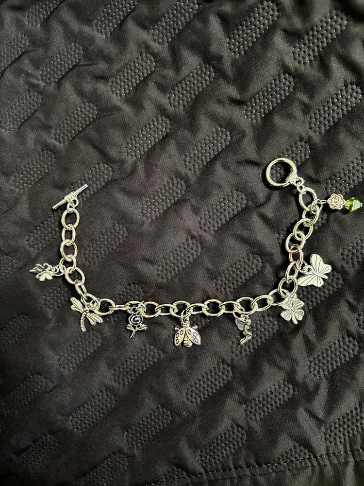Hand Made Charm Bracelet Silver Tone Chain 7-1/2¡± Garden Beauty Charms Charms