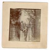 Photo on Board Antique Children w Dog Farmyard Barrel Fence Outdoor Rural Scene Model