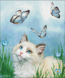 Needlework Craft Embroidery Counted Cross Stitch Kits - Kitty and Butterflies Model