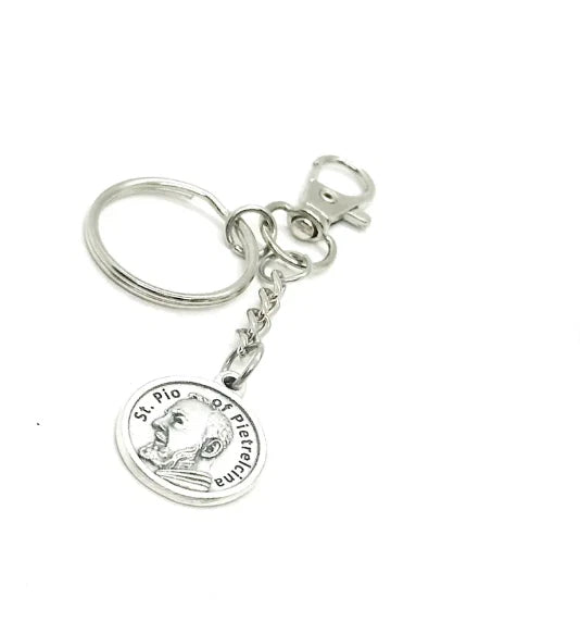 Saint Pio of Pietrelcina Charm Clip On Key Chain, Patron Saint of Civil Defense Charms