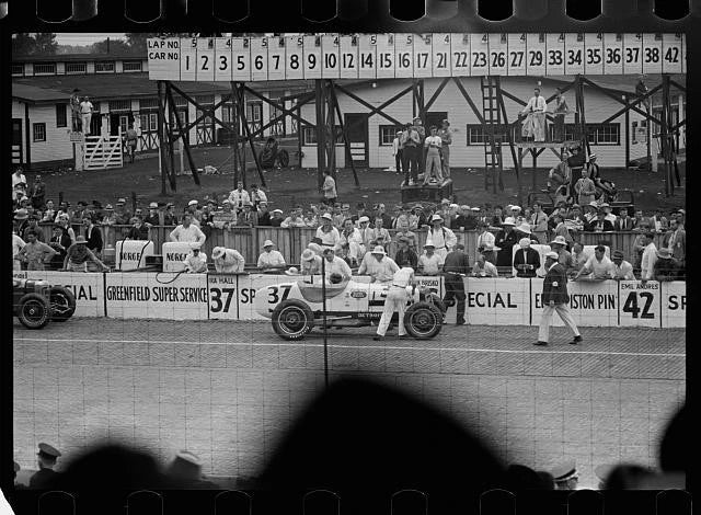 Photo:1930s Auto Race Track Pit Crew Crowd Lap Board Model