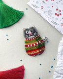 DIY Jewelry making kit "Cat In a Sweater", Seed beaded brooch, Bead Embroidery Model