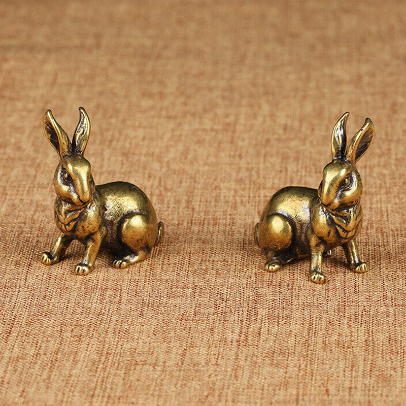 1 Pair Brass Rabbit Statue Ornaments Bunnies Decorative House Animal Statues Model