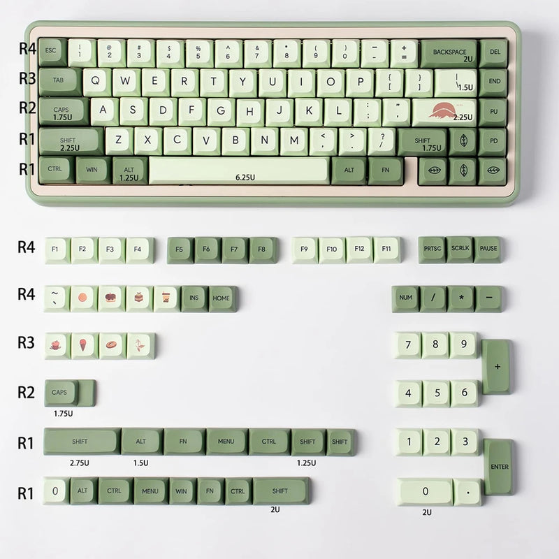 124 Key XDA PBT Keycap Set Matcha Green for Cherry MX Keyboards Model
