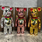 Bearbrick 400% Electroplated Gold Silver Pink Tricolor Lucky Cat 11-Inch Figure Model